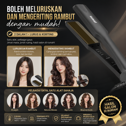 KM-329 2-IN-1 HAIR STRAIGHTENER &amp; CURLER